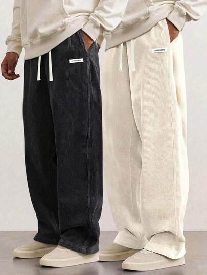 2pcs/Set Men's Corduroy Straight Leg Pants, Casual Comfortable Trousers For Spring And Autumn