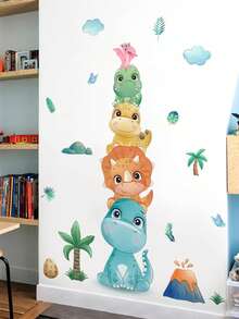 Creative Cute Stacked High Dinosaurs Animal Pattern Self-Adhesive Removable Wall Stickers, Cute African Animal Height Stickers, Children's Room Wall Stickers, Growth Chart For Wall, Peel & Stick Nursery Wall Decals For Bedroom - Multicolor - View 2