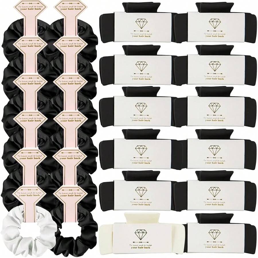 Bridesmaid Scrunchies Proposal Gifts 41 Inch Square Set Of 8 Bachelorette Hair Claw Clips Ideas Bridal Shower Wedding Party Favors (24pcs Dusty Blue)Valentine's Day JOW5 - 24件 白色和黑色 - 查看 1