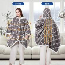 Wearable Heated Throw Blanket, Flannel & Sherpa Throw Shawl Poncho With Hoodie & Pocket, 6 Heating Levels & 2-10 Hours Auto Shut Off, Washable, 50x60 Inch, - Navy - View 11