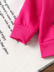 2pcs Baby Girls Casual Cute Bow Pattern Long Sleeve Top + Flared Pants Set, Autumn/Winter - Hot Pink - View 4