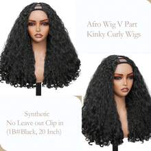 Yaki Curly V Part Wigs For Women Kinky Full Wig With Bouncy Curls 20 Inch Soft Afro Curly Full Machine Synthetic Wigs For Women - màu đen - Xem 3