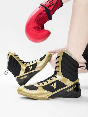 TACHUAN Men's High-Top Professional Boxing Shoes, Wrestling Training Boots, Muay Thai Kickboxing Shoes, Fitness Martial Arts Sneakers