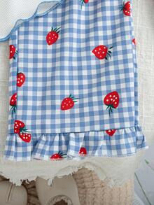 2pcs/Set Girls Casual Strawberry Print Round Neck Short Sleeve T-Shirt And Long Pants Outfit, Summer - Blue - View 8