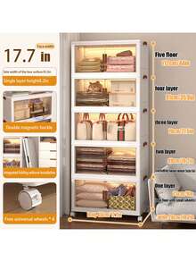 5layers  Home Decorations Display Rack Big Capacity Storage Cabinet Plastic Foldable Shoe Shelf Collapsible Clear Shoe Boxes Stackable With Door Easy Assembly Living Room Stuff - Blanco - Ver 2