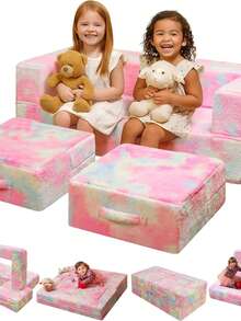 Extra Wider Seating Couch, 3-In-1 Convertible Play Couch, Convertible Folding Sofa, Modular Play Couch High-Density Foam For Playroom - Màu tím hoa cà - Xem 8