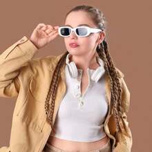 20副复古小长方形眼镜，厚框方形派对眼镜，散装，适合女性和女孩佩戴 - 白色20 - 查看 9