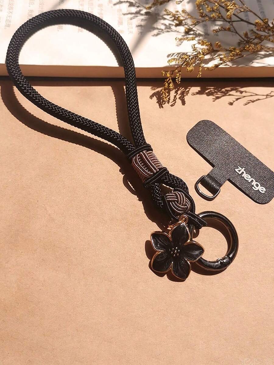 1条精美手工花卉挂绳，短款手机挂绳，腕带，钥匙扣，USB收纳袋 - 彩色 - 查看 1