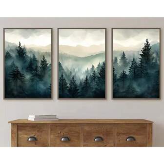 3pcs Set Of Optional Wooden Frame Canvas Posters, Modern Art, Mountain Wall Art Canvas Paintings, Landscape Paintings, Bedroom Living Room Corridors, Wall Art, Wall Decoration, Winter Decoration, Ideal Gifts For Room Decoration