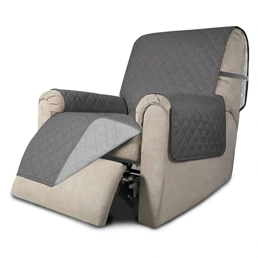 Recliner Chair Slipcover Reversible Sofa Cover Water Resistant Couch Cover Furniture Protector With Elastic Straps For Pets Dog Recliner 22 Inch, Gray/Light Gray - Multiwarna 1997 - View 1