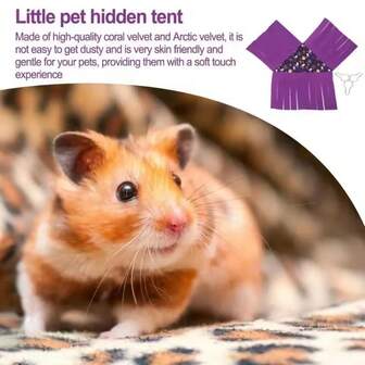 适用于仓鼠、兔子和豚鼠的小型动物躲藏屋，四季通用，三角形流苏遮蔽棚，森林图案，兔子床吊床秋千，无底带流苏的角落窝，豚鼠躲藏处角落羊毛睡眠床，舒适的仓鼠吊床，豚鼠笼配件，飞鼠躲猫猫玩具