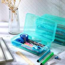 Plastic Pencil Box Large Capacity Pencil Box Clear Box With Snap-Tight LidLarge Capacity Hard Pencil Case With Snap-Tight Lid Plastic Pencil Box Large Capacity Pencil Case With Snap Tight Lid Green - LightGreen - View 5