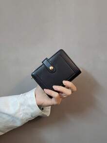 محفظة نسائية صغيرة بلون أحادي مع إغلاق بسوستة وأزرار، محفظة عملية متعددة الوظائف لحمل البطاقات والعملات، محفظة نسائية صغيرة وجميلة - متعدد الألوان - مشاهدة 12