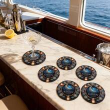 1 Set Of 6 Ramadan Coasters, Crafted From Wood, Ideal For Home And Restaurant Decor With Coffee And Beverages. A Delightful Birthday Or Festive Gift, Perfect For Ramadan Table Decorations And Ramadan Presents,Available As A Single Set Or In Quantities Of 31 Sets. - Royal Blue - View 4