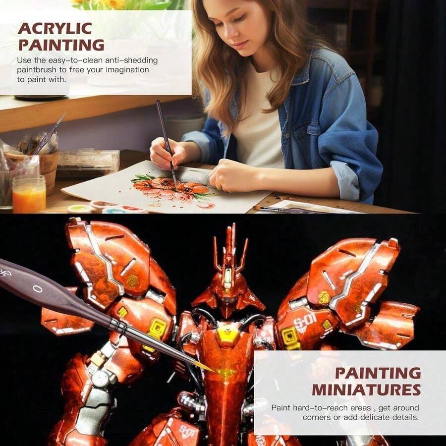 Maple Miniature Paint Brushes, 15PC Model Brushes Micro Detail Paint Brush Set, Fine Detailing For Acrylics, Oils, ...