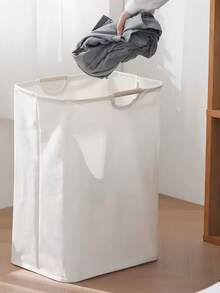 1个极简主义可折叠洗衣篮，带木柄，浴室/卧室衣物/杂物收纳篮 - 白色 - 查看 13