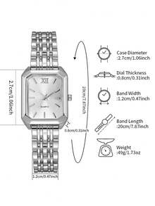 Bộ 6 đồng hồ quà tặng nữ có dây đeo bằng thép, đồng hồ đeo tay thạch anh mặt số La Mã vuông thời trang + Bộ trang sức hình trái tim (Không bao gồm hộp đựng đồng hồ) - Bạc - Xem 5