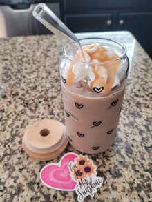 Heart-Shaped Glass Straw Cup, Large Capacity Straw Water Bottle, Suitable For Juice, Coffee, Matcha, Milk And Other Straw Drinkware - Multicolor - View 7