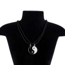 Colar Yin Yang Duplo Da Amizade Best Friends Namorados - Prateado com black - Visão 3