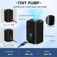 Bomba eléctrica portátil multifuncional, inflador/desinflador con luz LED, batería de alta capacidad de 1200mAh para mayor tiempo de funcionamiento, recargable por USB, ideal para bolsas de vacío, colchones de aire y anillos de natación, conveniente para viajar - Multicolor - Ver 7