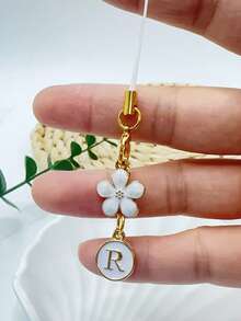 1pc Metallic Heart & Alphabet Letter A-Z Charm Phone Pendant - Black - View 71