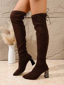 Women's Retro Fashion Sexy New Elegant Comfortable Chunky Heel Knee-High Boots, Autumn/Winter - Brown - View 2