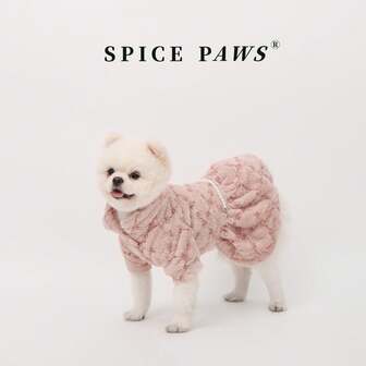 1 pieza Vestido para mascota, patrón de jacquard de rosa, vestido para mascota con cuello alto esponjoso y engrosado adecuado para perros y gatos pequeños/medianos en otoño/invierno, atuendo diario y regalo de Navidad