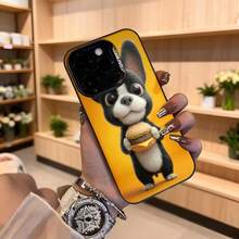 Cubierta de teléfono con diseño de perro francés sosteniendo hamburguesa amarilla para iPhone funda protectora con estampado divertido y estilo lindo ideal para uso diario y regalos Aplicable a los teléfonos de la serie Apple y Galaxy - Negro - Ver 4