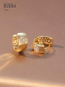 Hihho 1 par de pendientes de aro elegantes y de moda con patrón redondo de cobre y circonita, diseño clásico de pendientes decorativos para mujer, regalo festivo, regalo de joyería para Navidad y Acción de Gracias - pendientes - Ver 4