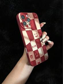 Plaid Painted Anti-Drop Perforated Burgundy Fashionable Minimalist Anti-Drop Phone Case Compatible With IPhone 17/17 Pro Max/16/15 XR/7/8/16 Pro Max/13 Case/ 15 Pro Max/12 Pro Max/13 Pro Max/14 Pro Max 13 14 11 12 P14 Women P11 Soft Shell P12 Anti-Drop XS.XR/78P.78GES2 Phone Case Anti-Drop Phone Protective Cover - Multicolor - View 5