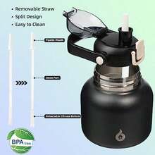 BJPKPK - Botellas de agua aisladas con pajita, 20 onzas lindas botellas de agua con asa, termo de metal de acero inoxidable sin , termo de fácil transporte para hombres y mujeres, color blanco(0.8 Litros 27 ozBlack) - Multicolor - Ver 4