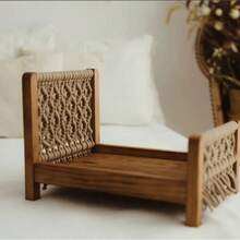 手工木制婴儿摄影道具，新生儿摆姿篮编织婴儿床拍摄影楼配件 - 彩色 - 查看 8