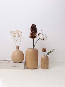 1pc Japanese Minimalist Wooden Vase, Suitable For Home Living Room, Office Desk Decor, Art Flower Vase Decoration, Desktop Decor, Retro Solid Wood Home Decor, Small Vase Home Decor, Wooden Product, New Chinese Style Floral Arrangement Tool, Wooden Small Vase Home Decor - log color - View 4