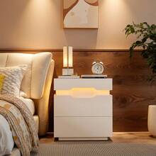 Devoko Nightstand Set Of 2 With Charging Station, LED Light And 2 Drawers - View 2