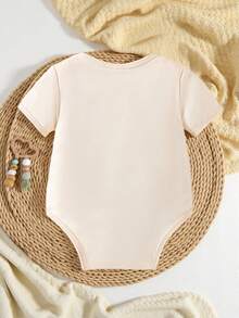 Baby Boy Funny Slogan Letter Print Short Sleeve Bodysuit - Khaki - View 2