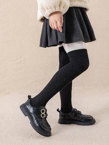 1双/3双装儿童加厚羊毛混纺过膝袜，黑白配色，女童保暖冬季长袜