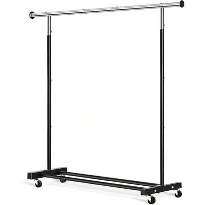 Clothing Rack 55.51 Inch Heavy Duty Clothes Rack Rolling Garment Rack With Wheels And Bottom Shelf 130LB Capacity Clothes Racks For Hanging Clothes Coats Shirts Sweaters Skirts Black