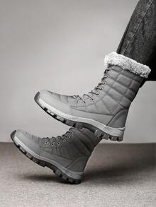 Men's Outdoor Hiking Boots, Thick Sole Mid-Calf Thermal Lined Warm Snow Boots, Plus Size 39-47