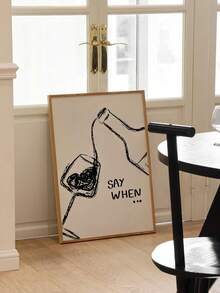 1件無框裝飾藝術版畫「Say When」極簡葡萄酒主題帆布海報，米色背景配黑色設計，適合廚房、客廳、臥室和浴室牆面裝飾，葡萄酒愛好者的理想禮物 - 彩色 - 查看 9