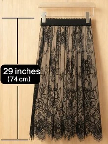 1pc Lace Skirt, Elegant White/Black Midi Skirts Lace Transparent Long Tulle Skirt, Ladies High Waist Beach Butt Cover Skirt, Elastic And Adjustable Waistband, Floral Skirt, Spring/Winter/Fall Clothes Skirts For Women, Layering Under Sweatshirts - Multicolor - View 14