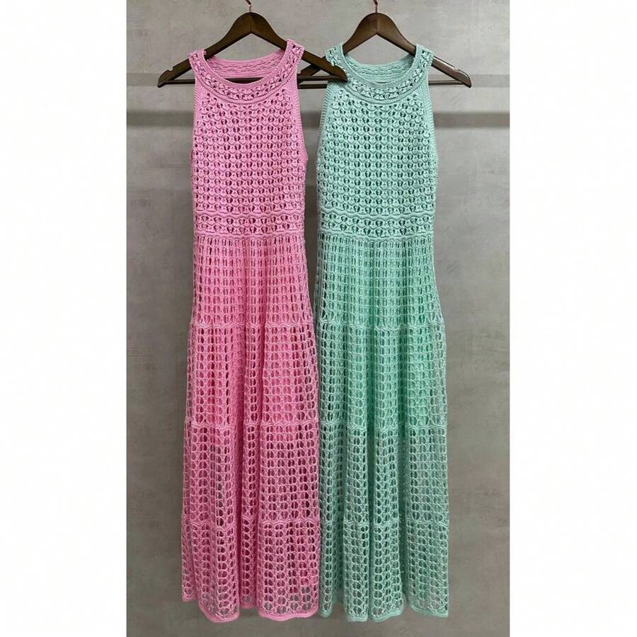 Baby Pink Crochet Long Dress – Elegant, Feminine, And Timeless - 淺粉色 - 查看 1