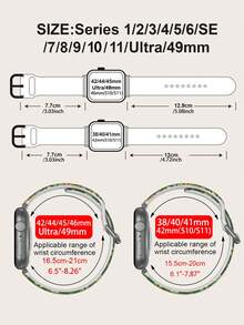 一条印有四叶草图案的硅胶智能手表表带。这款通用型 20-22 毫米表带具有广泛的兼容性：兼容华为 Watch GT3/GT4、三星 Galaxy Watch6 以及 Series 1 至 Series 9、SE 和 Ultra（表壳尺寸 38-49 毫米）。