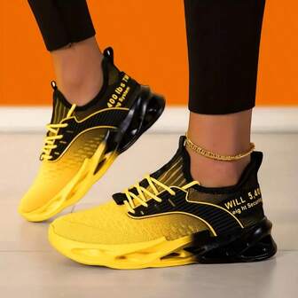 FIREQUEEN 2025 New 1 Pair Women's Fashion Breathable Lightweight Gradient Black Yellow Sports Shoes, Comfortable Casual Running Shoes For Gym, Jogging, Walking And Daily Wear