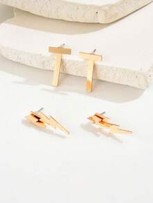 1 Pair Elegant Front & Back Design Women Earrings, Versatile For Daily Wear, Gifts, Casual & Holiday - Yellow Gold - View 3