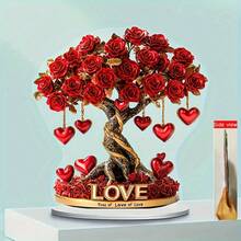 Cây trang trí tình yêu phong cách Bohemian 2D bằng acrylic phẳng với họa tiết hoa hồng đỏ và trái tim - Trang trí bàn làm việc lãng mạn, thích hợp cho Ngày Valentine, Đám cưới, Giáng sinh, Halloween | Lý tưởng cho phòng ngủ, phòng khách, văn phòng, sân vườn và nhiều nơi khác. - Nhiều màu - Xem 5