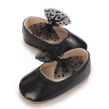 Baby Girl PU Dress Flats Soft Soles Dot Print Mesh Bow Mary Jane Shoes Casual Walking Shoes For Newborn Toddler - màu đen - Xem 7