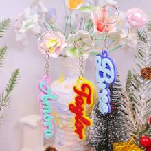 1 pieza Llavero personalizado de acrílico con nombre y flor de colores, recuerdos de fiesta de cumpleaños, regalo personalizado para la niña de las flores, etiqueta de mochila con nombre para niña, dijes de a juego, etiqueta de bolso de acrílico - Llavero de acero + anilla de cadena de 4 eslabones - Ver 9