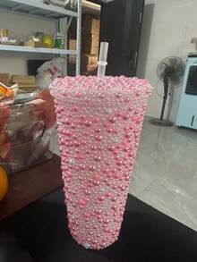 1pc 650ml Handmade Diamond Cup, Double Layer PS Plastic Straw Cup, Large Capacity 650ml Gemstone Diamond Cup, Handheld Cup, Portable Pearl Cup [5 Styles Available] - Multicolor - View 15