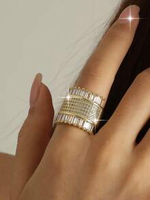 1枚优雅几何图案女士戒指，中东风格镀金立方氧化锆戒指，适合作为礼物送给爱人、母亲、朋友，也适合订婚、圣诞派对、舞会、婚礼等场合。 - 金黃色 - 查看 6