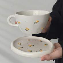 Cabin Kangaroo 1 Set Hand-Painted 3D Cherry Ceramic Cup & Saucer Set, Vintage Inspired Cherry & Blueberry Coffee Cup, Unique Countryside Style Afternoon Tea Set